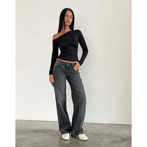 Motel Rocks Low Rise Parallel Jeans in Washed Black Grey Size W24 L34W24 L34